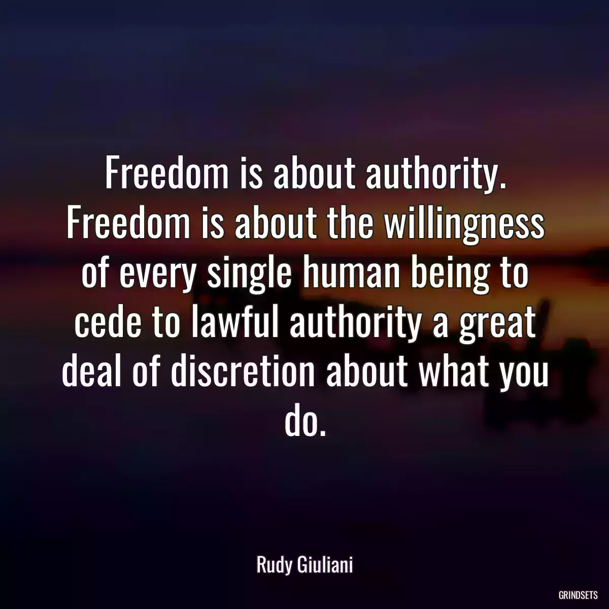 Freedom is about authority. Freedom is about the willingness of every single human being to cede to lawful authority a great deal of discretion about what you do.