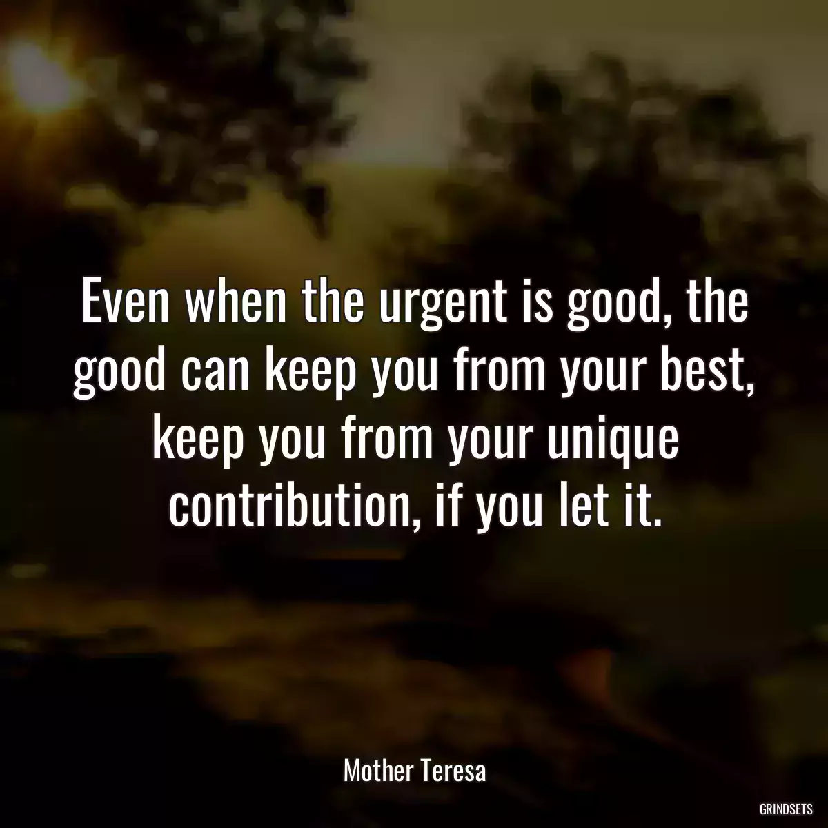 Even when the urgent is good, the good can keep you from your best, keep you from your unique contribution, if you let it.