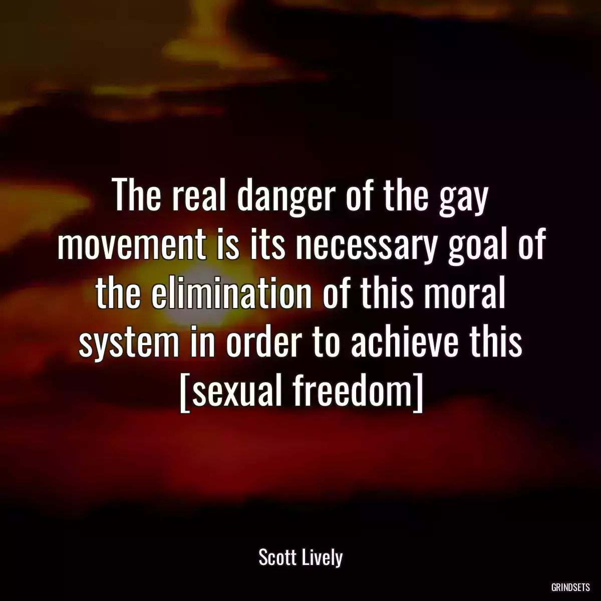 The real danger of the gay movement is its necessary goal of the elimination of this moral system in order to achieve this [sexual freedom]