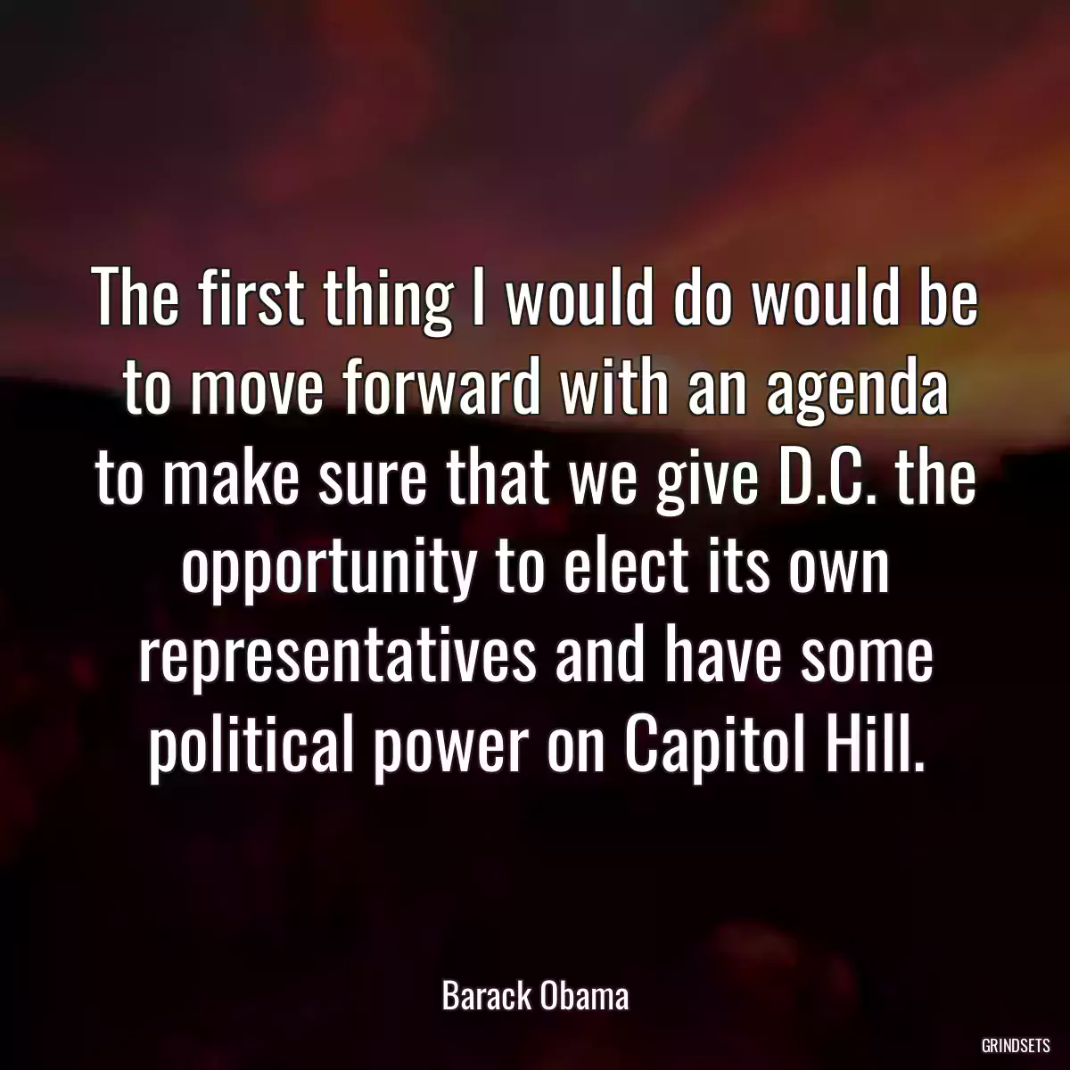 The first thing I would do would be to move forward with an agenda to make sure that we give D.C. the opportunity to elect its own representatives and have some political power on Capitol Hill.