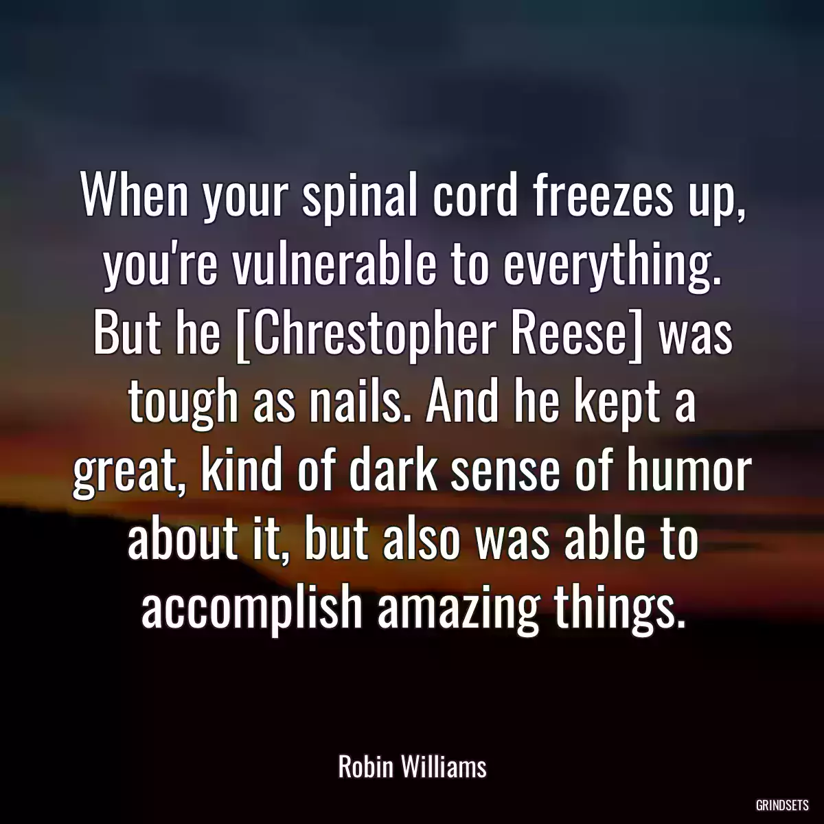 When your spinal cord freezes up, you\'re vulnerable to everything. But he [Chrestopher Reese] was tough as nails. And he kept a great, kind of dark sense of humor about it, but also was able to accomplish amazing things.