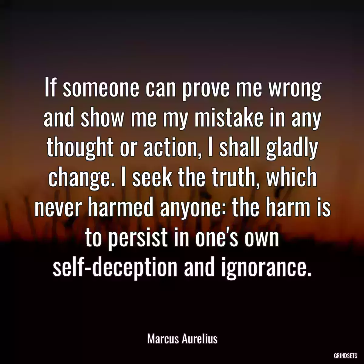 If someone can prove me wrong and show me my mistake in any thought or action, I shall gladly change. I seek the truth, which never harmed anyone: the harm is to persist in one\'s own self-deception and ignorance.