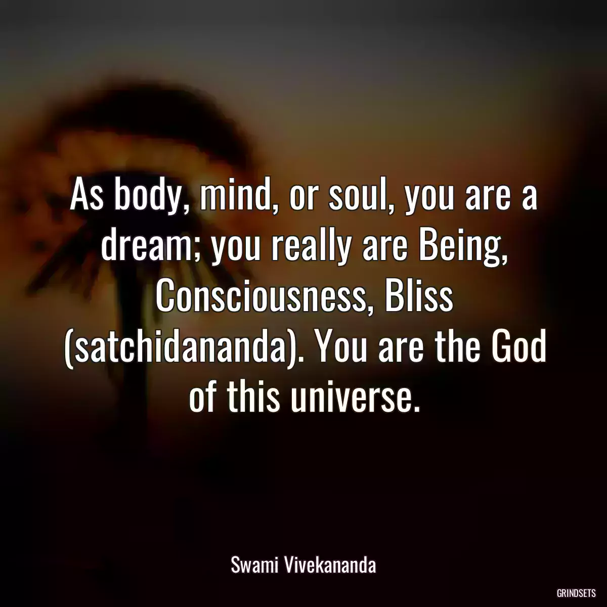 As body, mind, or soul, you are a dream; you really are Being, Consciousness, Bliss (satchidananda). You are the God of this universe.