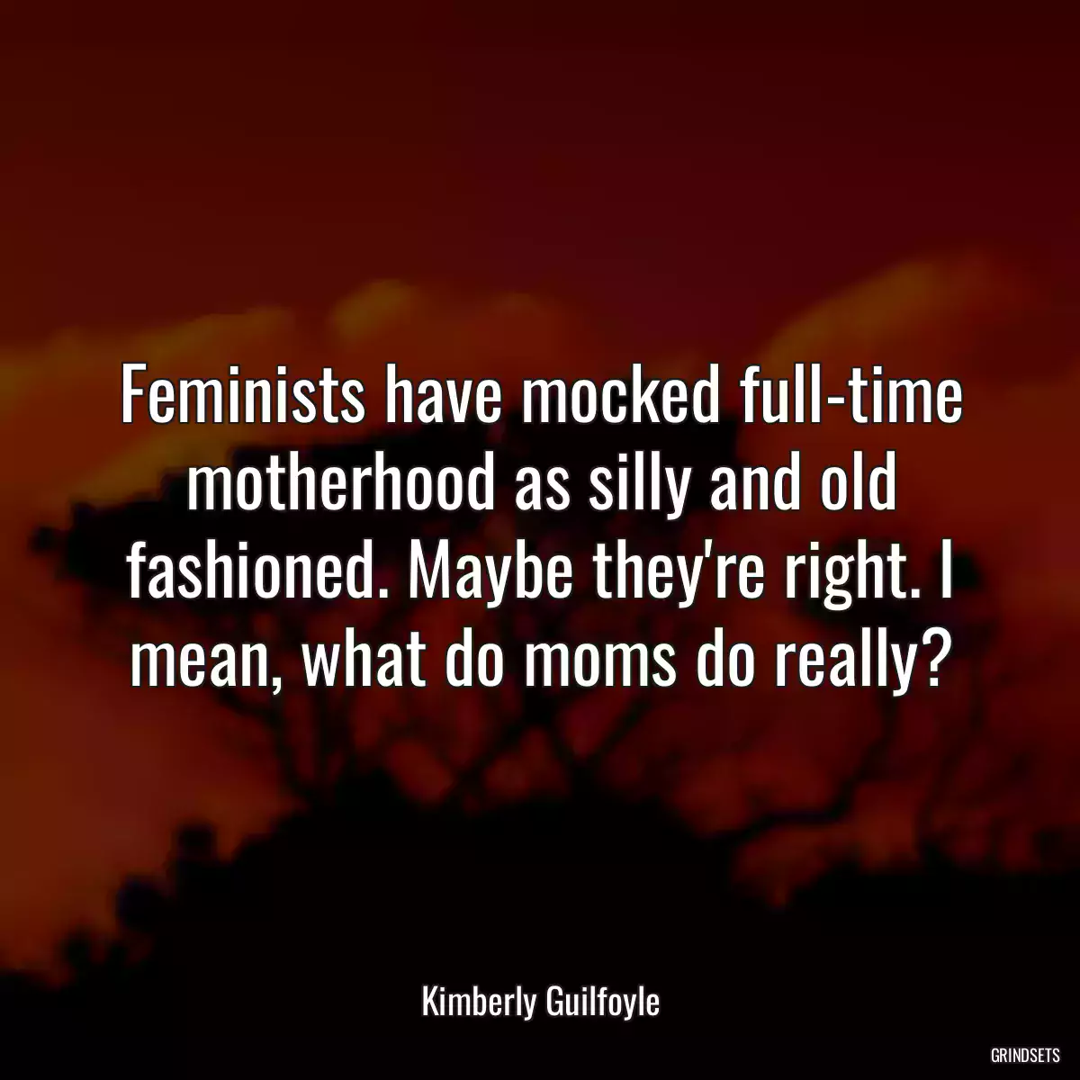 Feminists have mocked full-time motherhood as silly and old fashioned. Maybe they\'re right. I mean, what do moms do really?