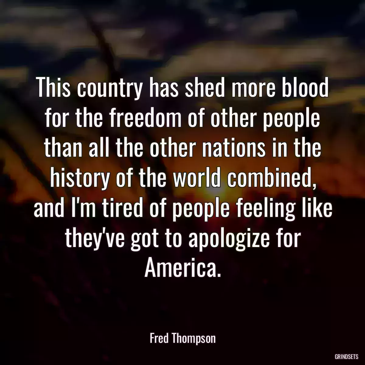 This country has shed more blood for the freedom of other people than all the other nations in the history of the world combined, and I\'m tired of people feeling like they\'ve got to apologize for America.