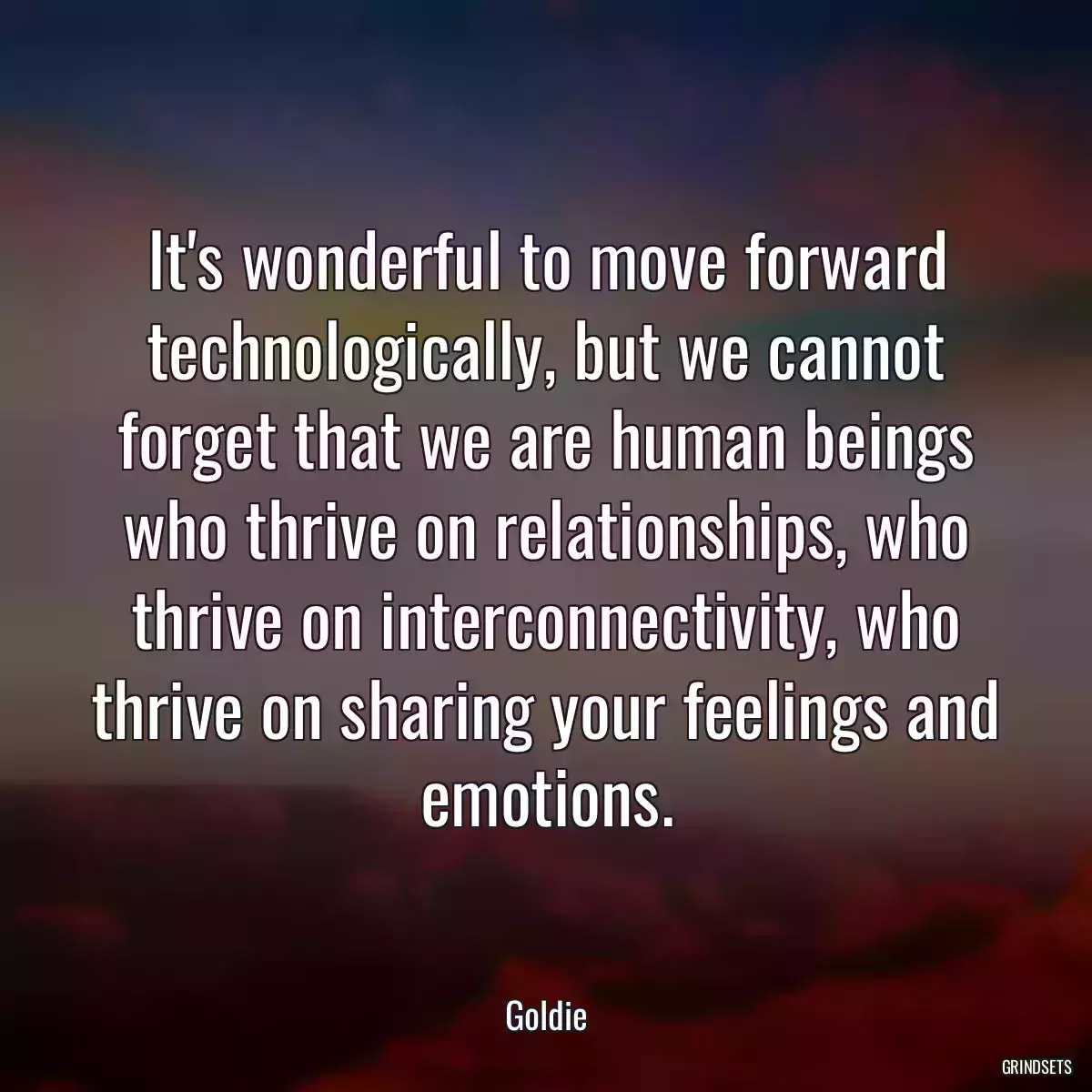 It\'s wonderful to move forward technologically, but we cannot forget that we are human beings who thrive on relationships, who thrive on interconnectivity, who thrive on sharing your feelings and emotions.