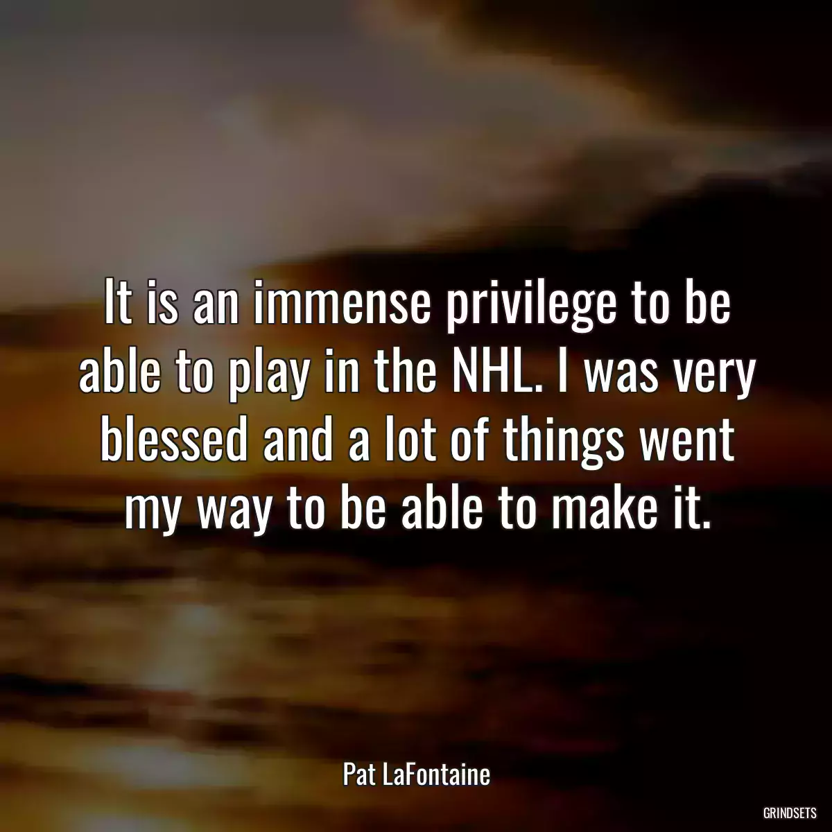 It is an immense privilege to be able to play in the NHL. I was very blessed and a lot of things went my way to be able to make it.