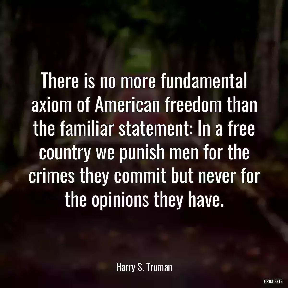 There is no more fundamental axiom of American freedom than the familiar statement: In a free country we punish men for the crimes they commit but never for the opinions they have.