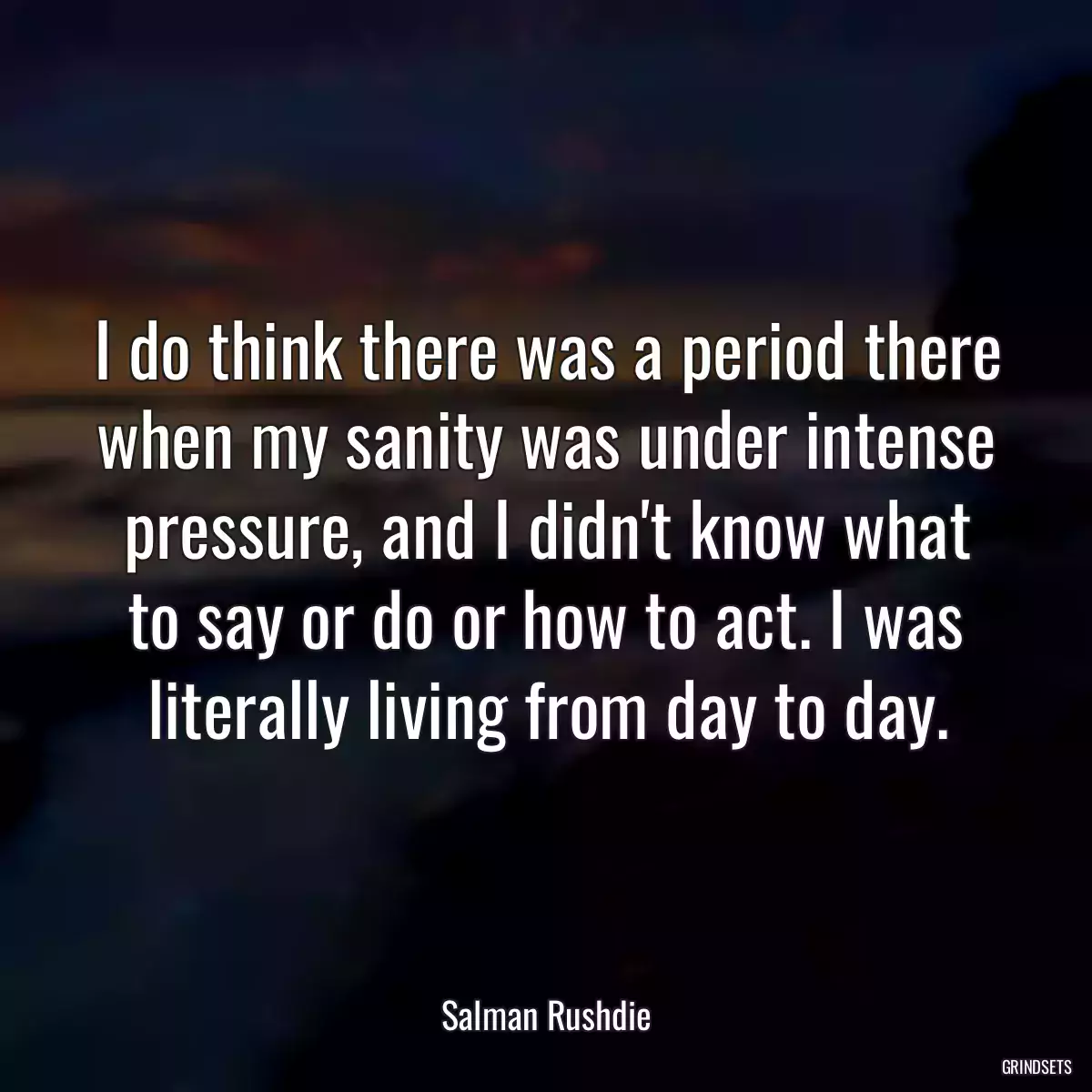 I do think there was a period there when my sanity was under intense pressure, and I didn\'t know what to say or do or how to act. I was literally living from day to day.