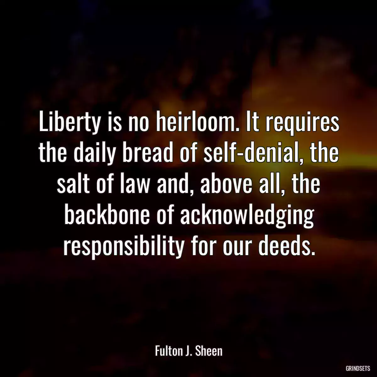 Liberty is no heirloom. It requires the daily bread of self-denial, the salt of law and, above all, the backbone of acknowledging responsibility for our deeds.