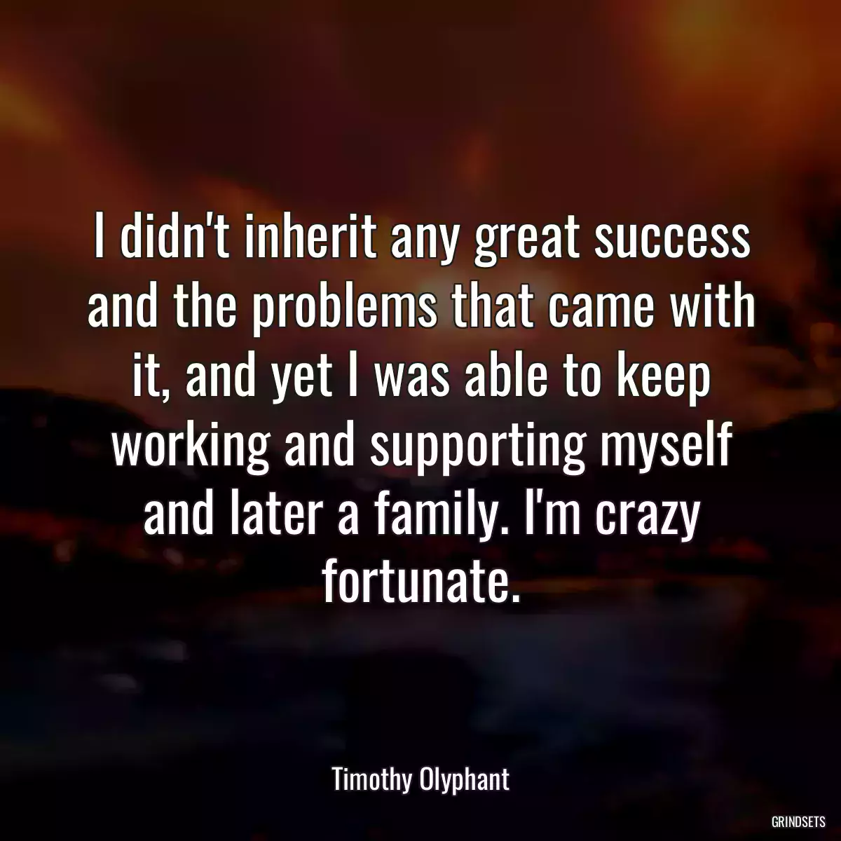 I didn\'t inherit any great success and the problems that came with it, and yet I was able to keep working and supporting myself and later a family. I\'m crazy fortunate.