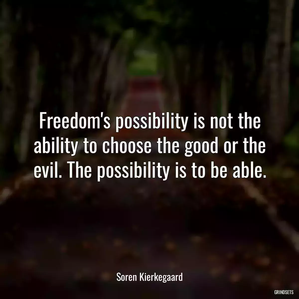 Freedom\'s possibility is not the ability to choose the good or the evil. The possibility is to be able.