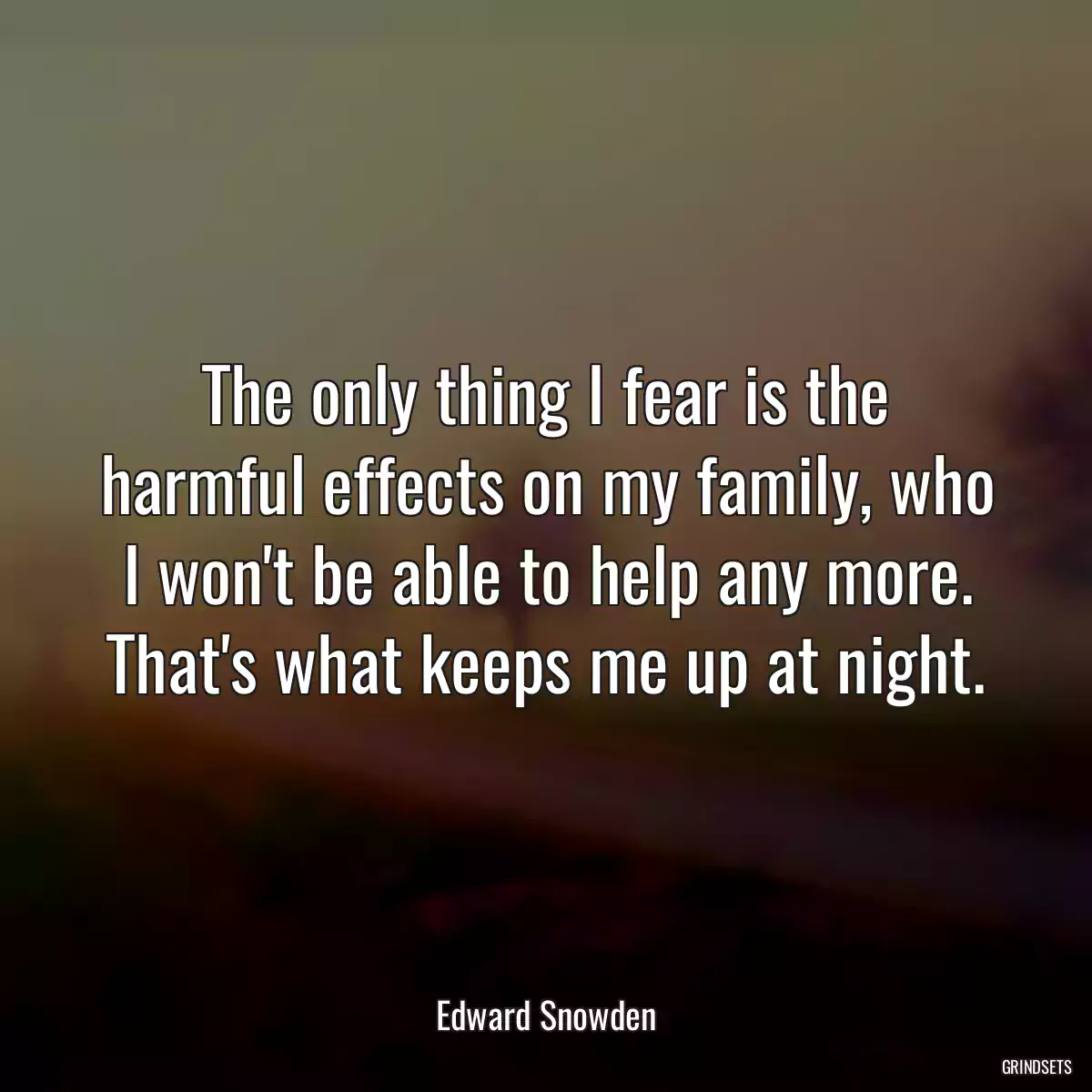 The only thing I fear is the harmful effects on my family, who I won\'t be able to help any more. That\'s what keeps me up at night.