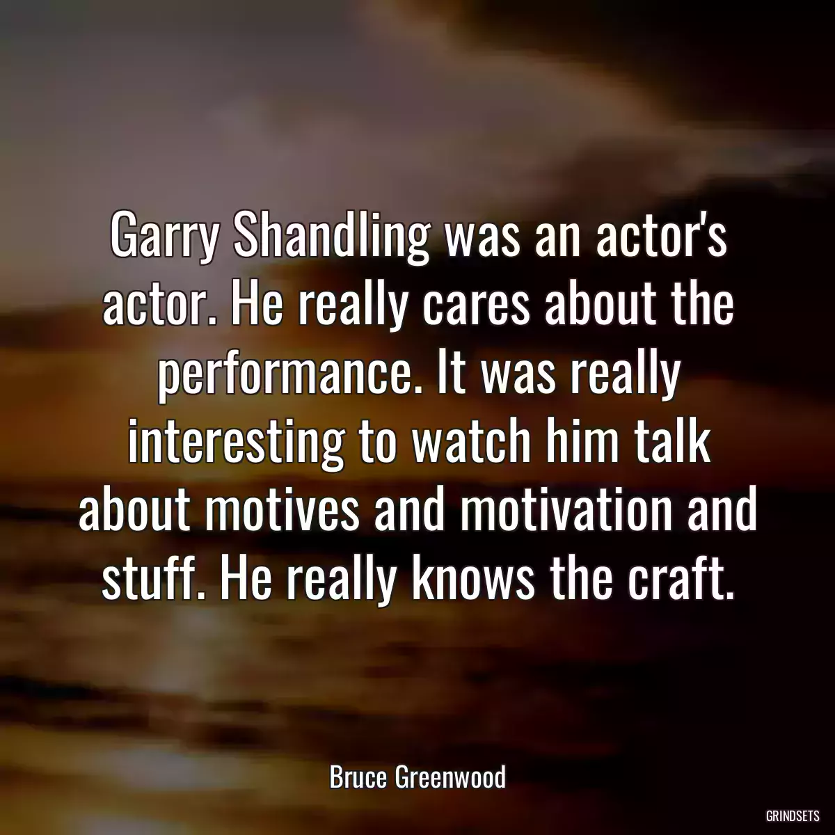 Garry Shandling was an actor\'s actor. He really cares about the performance. It was really interesting to watch him talk about motives and motivation and stuff. He really knows the craft.