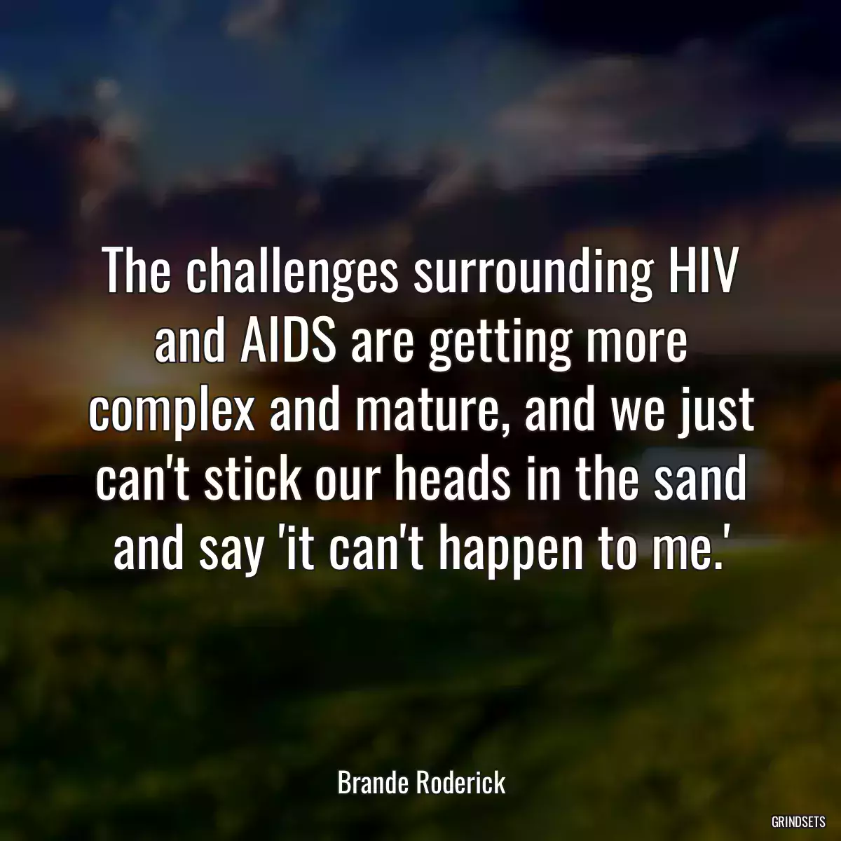 The challenges surrounding HIV and AIDS are getting more complex and mature, and we just can\'t stick our heads in the sand and say \'it can\'t happen to me.\'