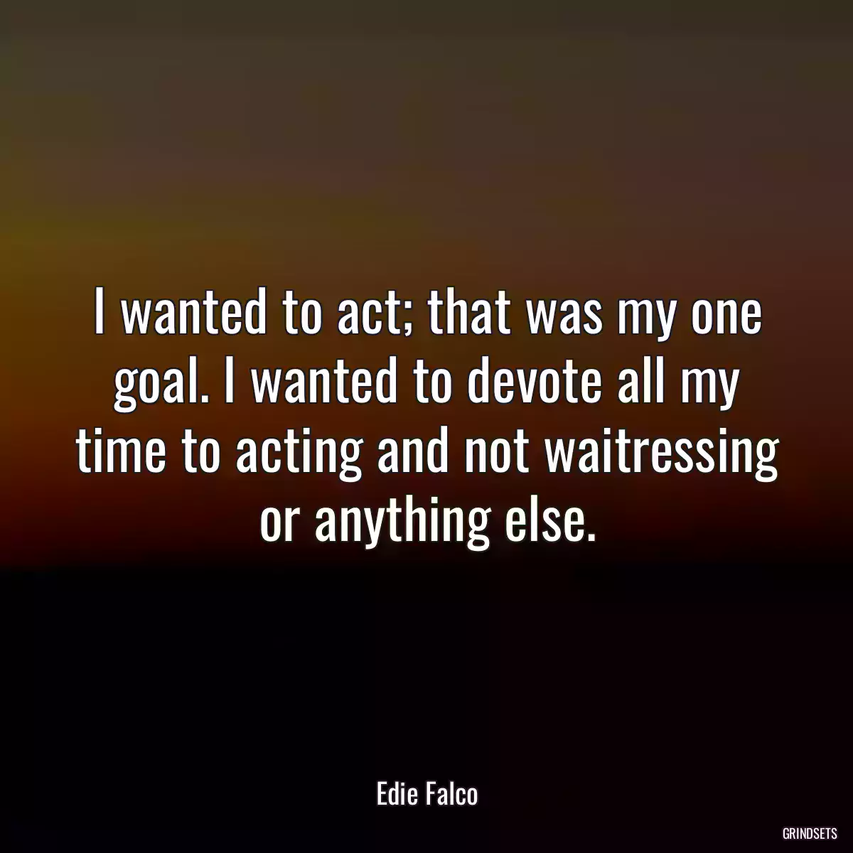 I wanted to act; that was my one goal. I wanted to devote all my time to acting and not waitressing or anything else.