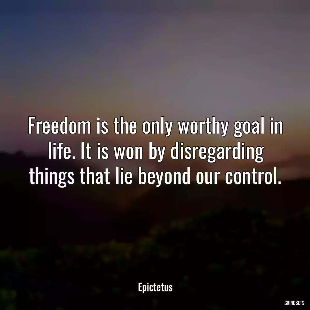 Freedom is the only worthy goal in life. It is won by disregarding things that lie beyond our control.