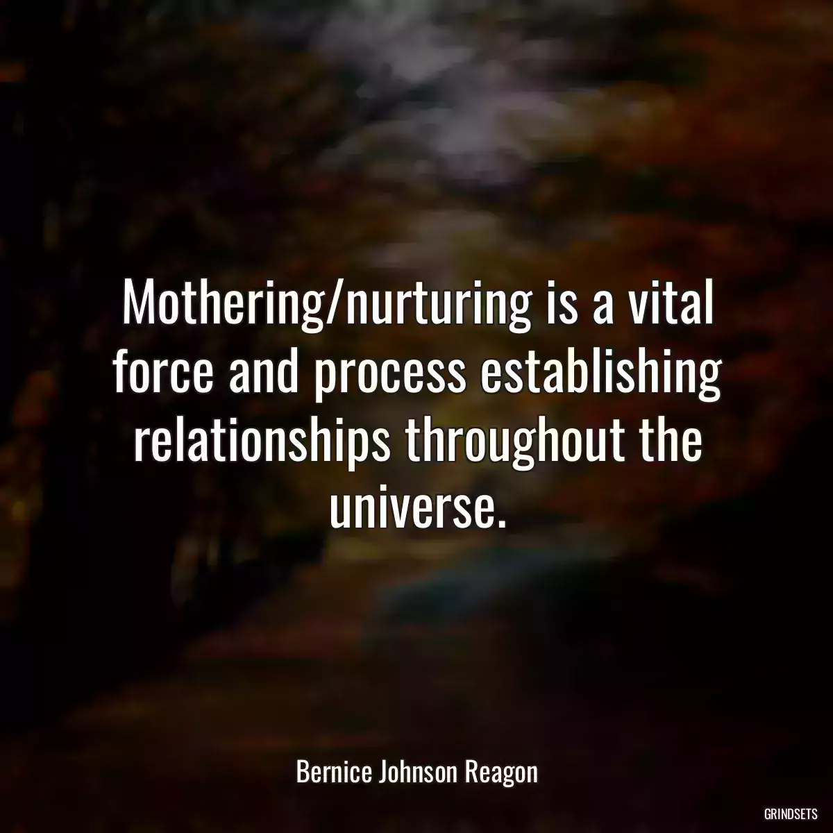 Mothering/nurturing is a vital force and process establishing relationships throughout the universe.