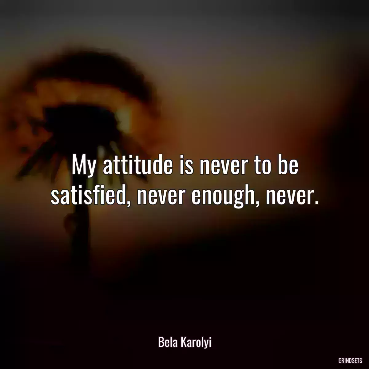 My attitude is never to be satisfied, never enough, never.