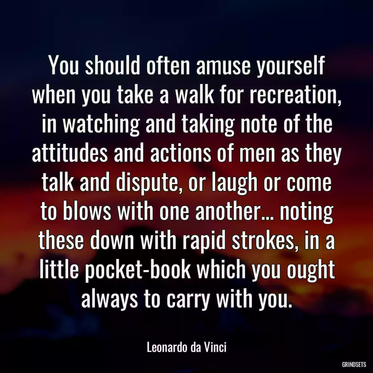 You should often amuse yourself when you take a walk for recreation, in watching and taking note of the attitudes and actions of men as they talk and dispute, or laugh or come to blows with one another... noting these down with rapid strokes, in a little pocket-book which you ought always to carry with you.