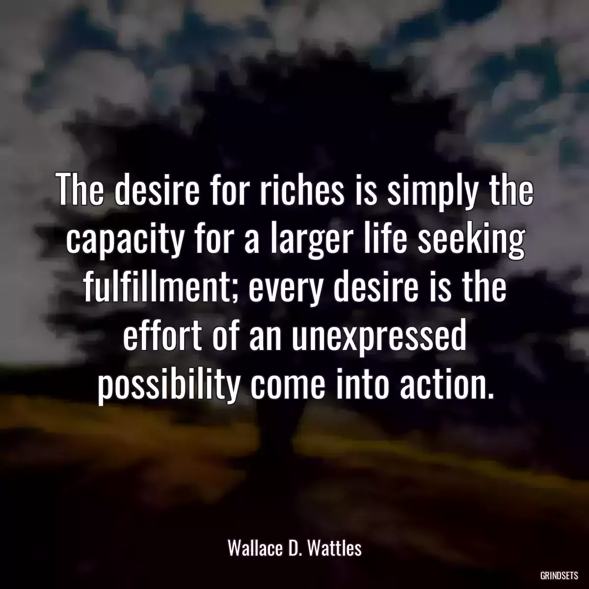 The desire for riches is simply the capacity for a larger life seeking fulfillment; every desire is the effort of an unexpressed possibility come into action.