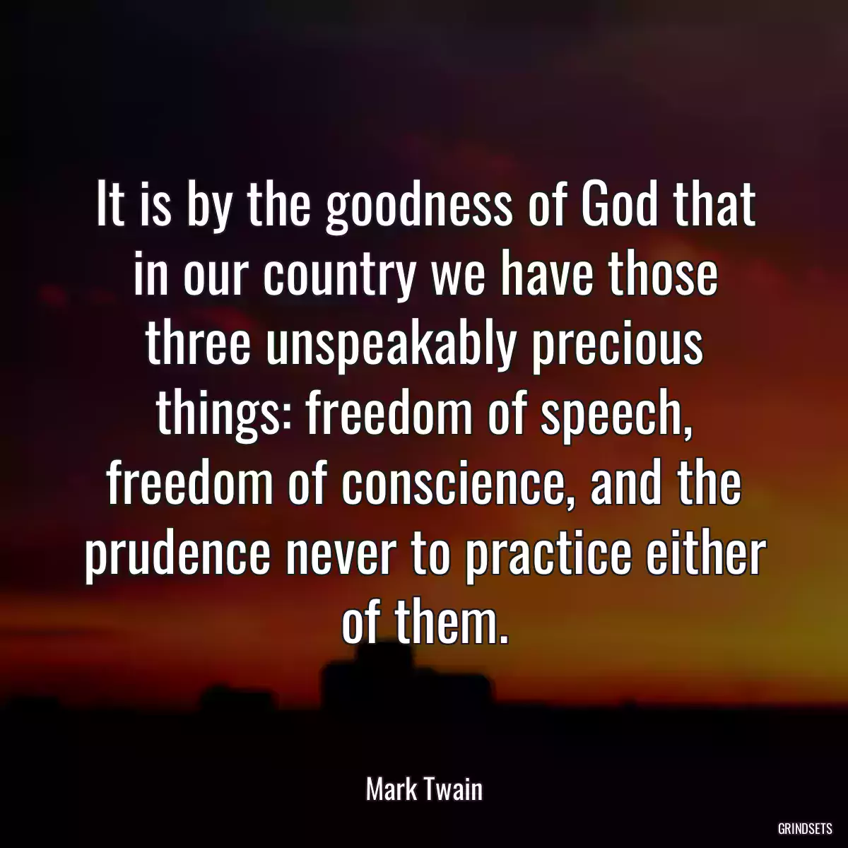 It is by the goodness of God that in our country we have those three unspeakably precious things: freedom of speech, freedom of conscience, and the prudence never to practice either of them.