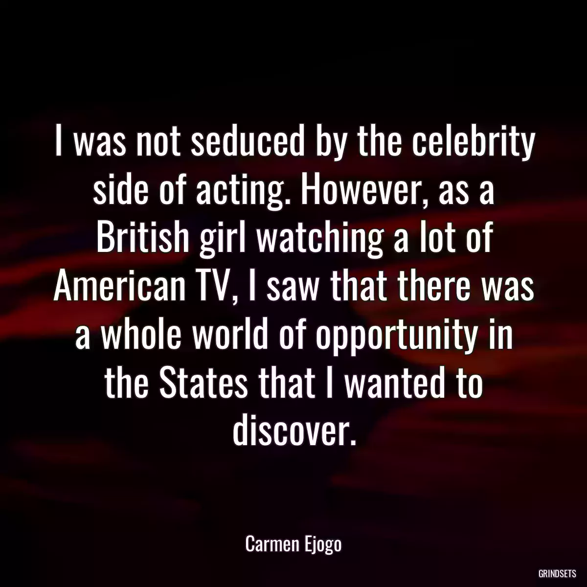 I was not seduced by the celebrity side of acting. However, as a British girl watching a lot of American TV, I saw that there was a whole world of opportunity in the States that I wanted to discover.