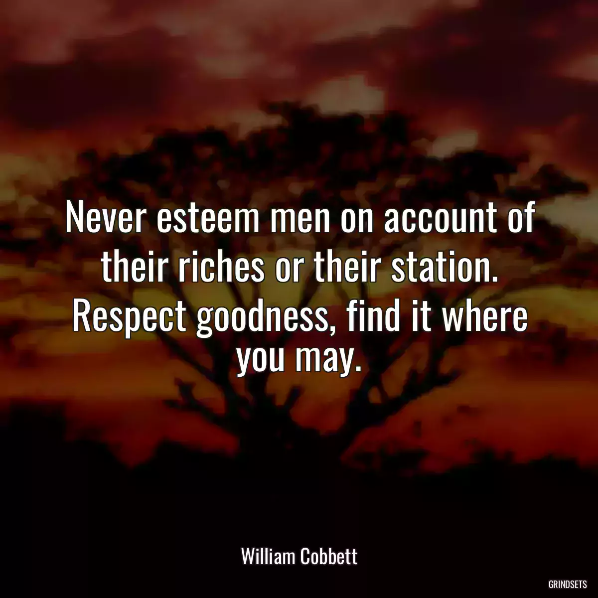 Never esteem men on account of their riches or their station. Respect goodness, find it where you may.