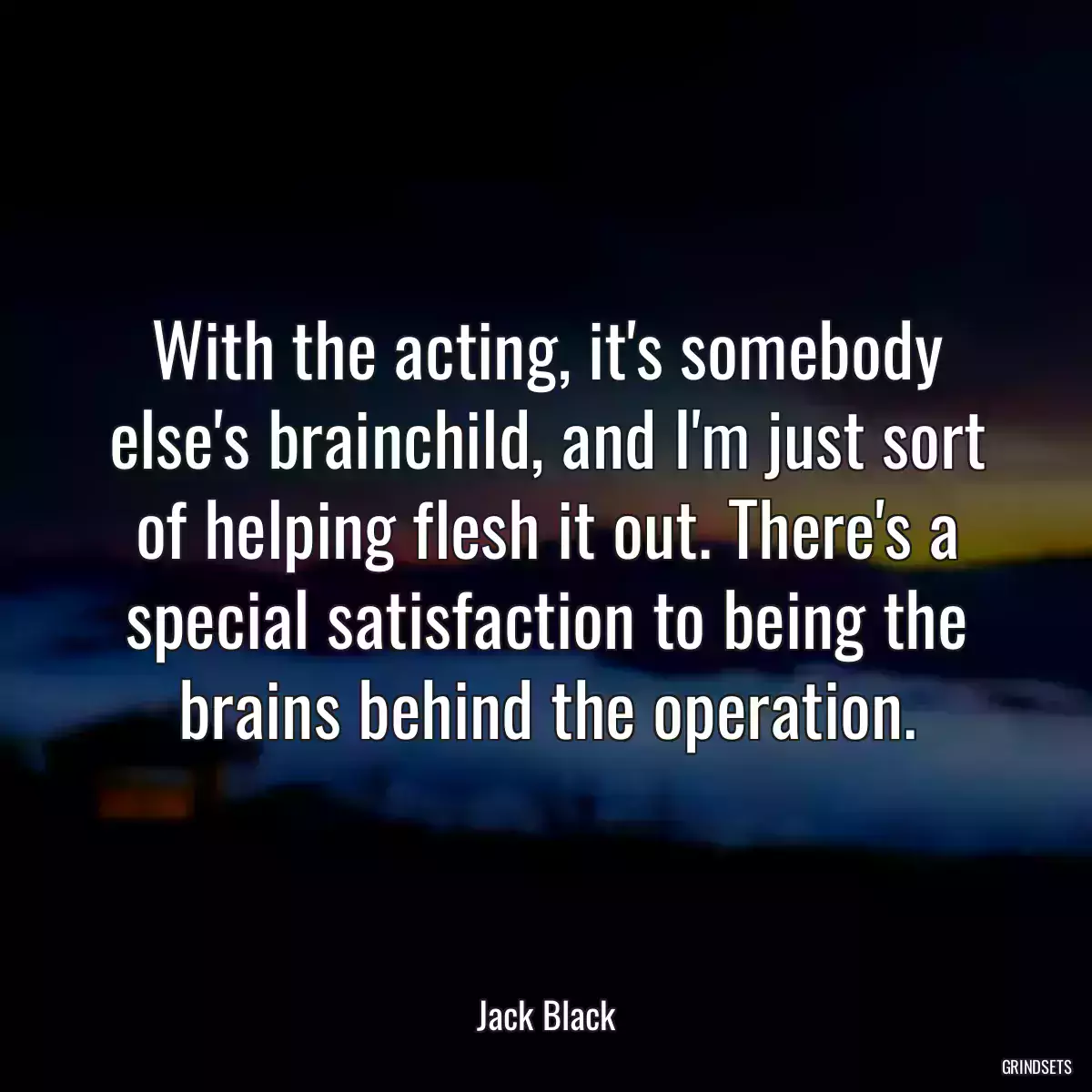 With the acting, it\'s somebody else\'s brainchild, and I\'m just sort of helping flesh it out. There\'s a special satisfaction to being the brains behind the operation.