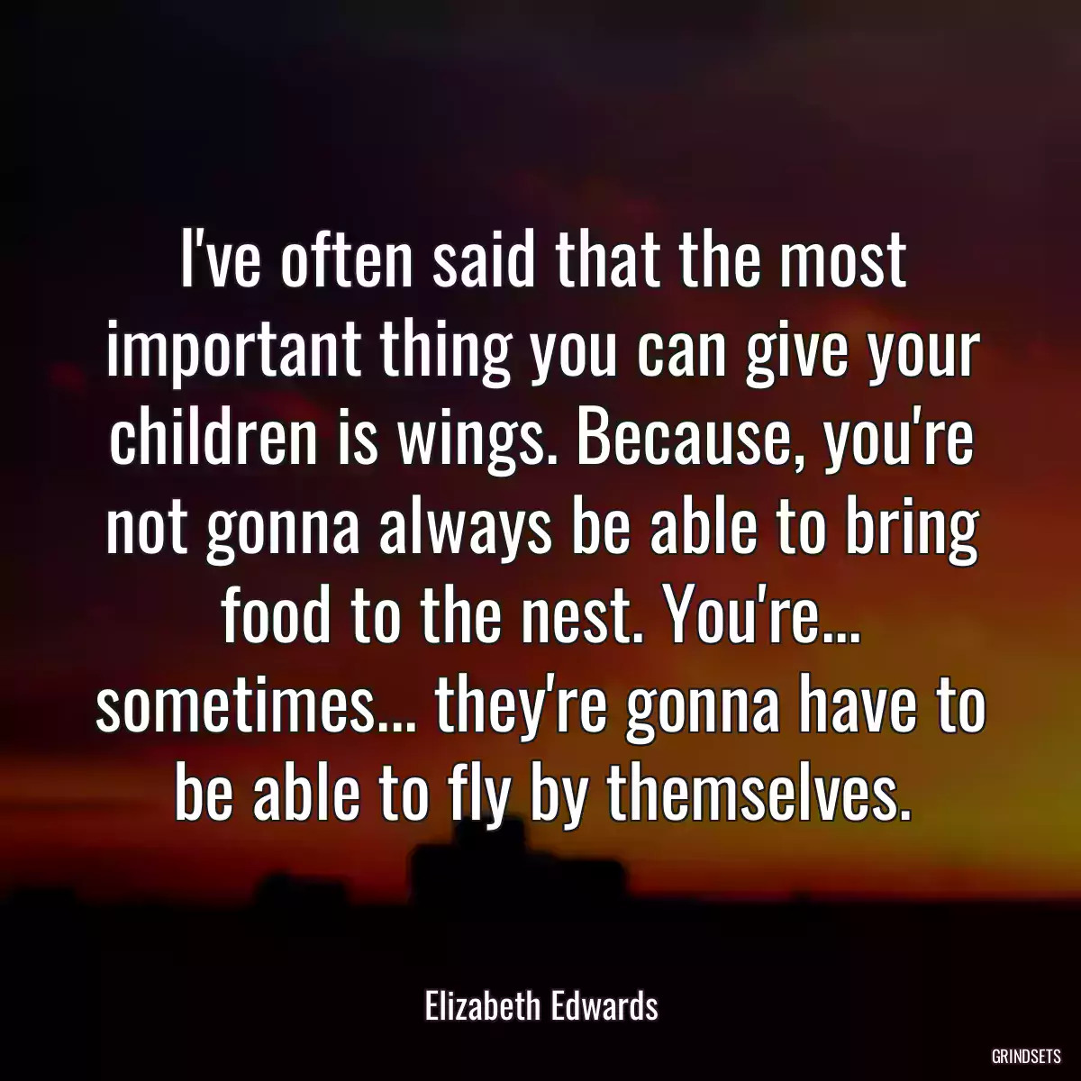 I\'ve often said that the most important thing you can give your children is wings. Because, you\'re not gonna always be able to bring food to the nest. You\'re... sometimes... they\'re gonna have to be able to fly by themselves.