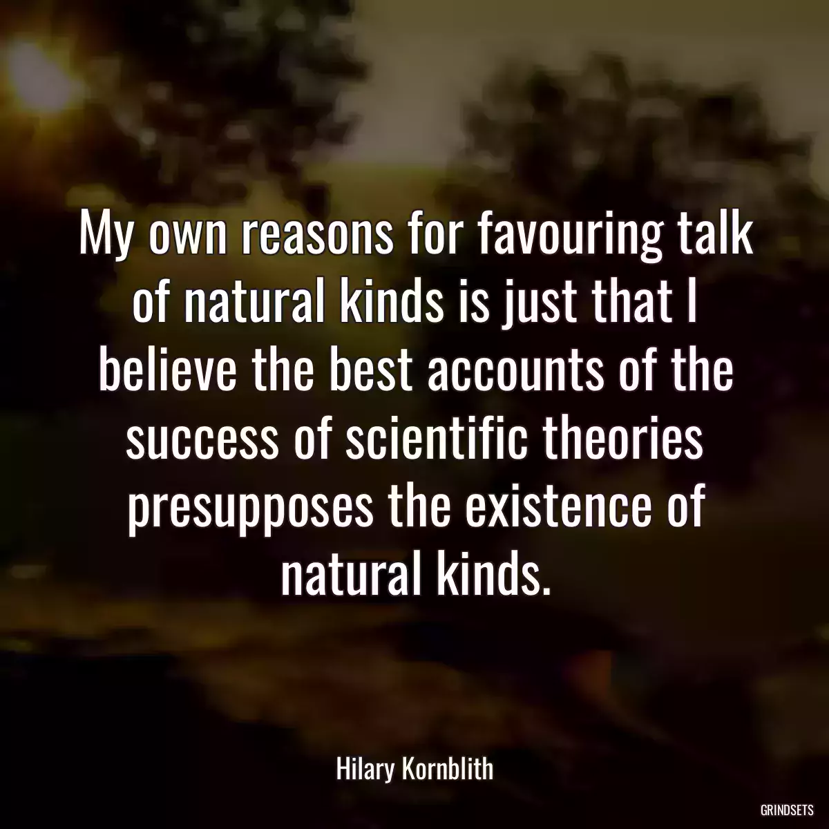 My own reasons for favouring talk of natural kinds is just that I believe the best accounts of the success of scientific theories presupposes the existence of natural kinds.