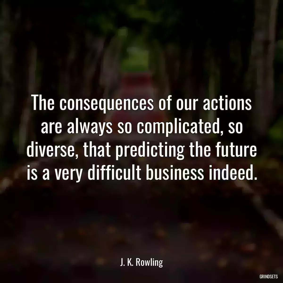 The consequences of our actions are always so complicated, so diverse, that predicting the future is a very difficult business indeed.