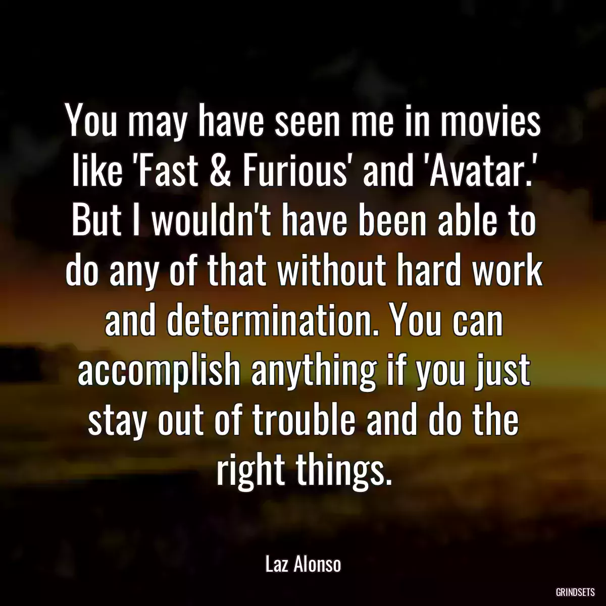 You may have seen me in movies like \'Fast & Furious\' and \'Avatar.\' But I wouldn\'t have been able to do any of that without hard work and determination. You can accomplish anything if you just stay out of trouble and do the right things.