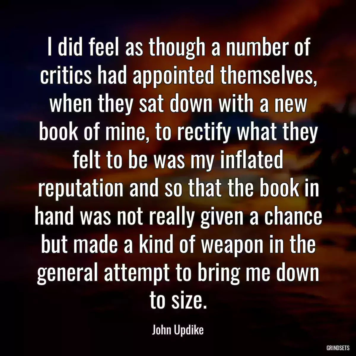 I did feel as though a number of critics had appointed themselves, when they sat down with a new book of mine, to rectify what they felt to be was my inflated reputation and so that the book in hand was not really given a chance but made a kind of weapon in the general attempt to bring me down to size.