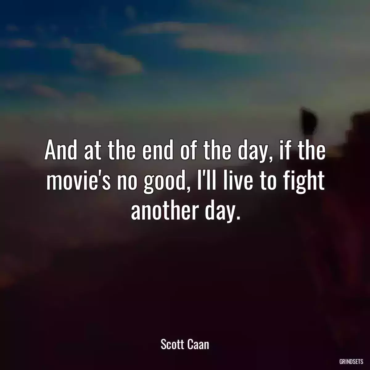 And at the end of the day, if the movie\'s no good, I\'ll live to fight another day.