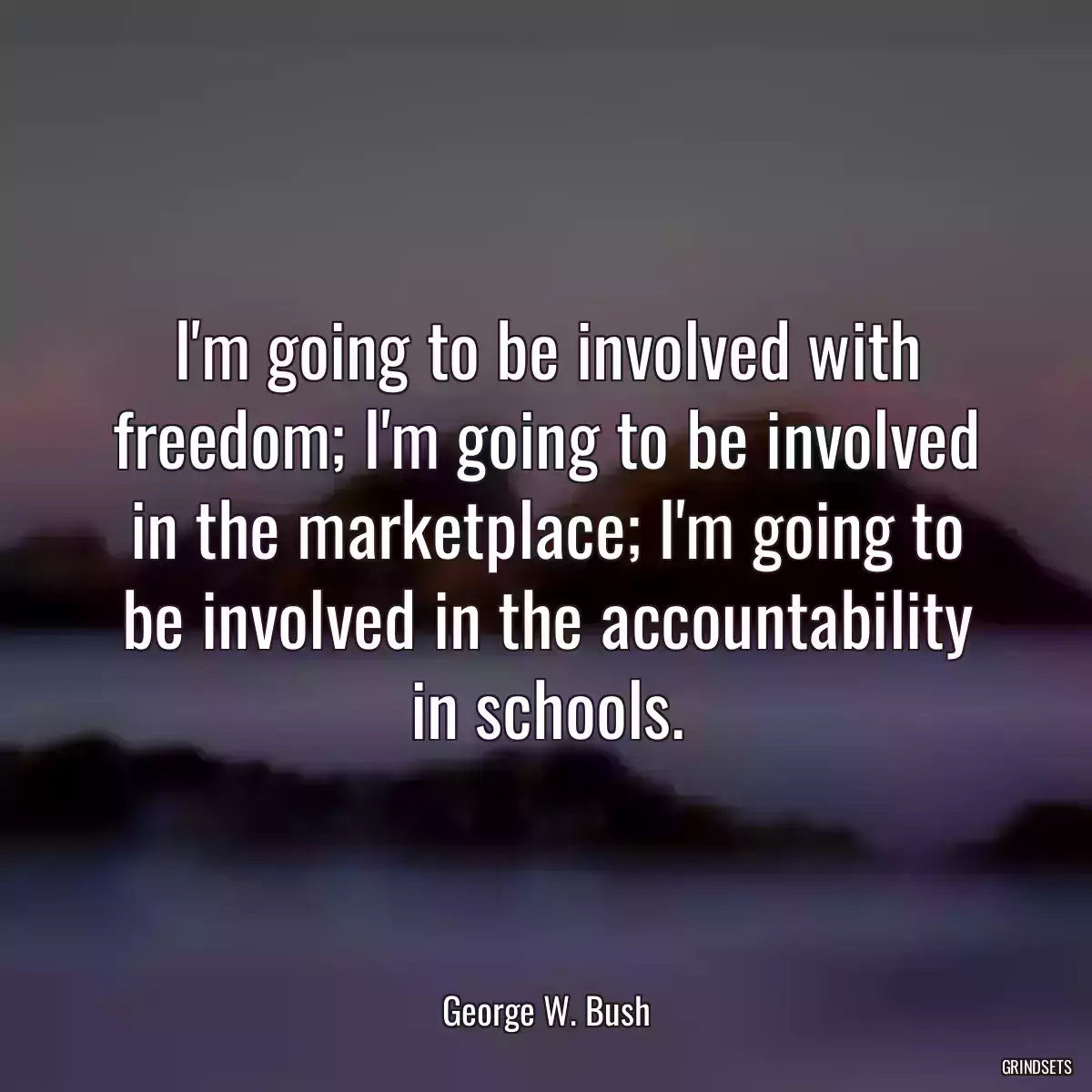 I\'m going to be involved with freedom; I\'m going to be involved in the marketplace; I\'m going to be involved in the accountability in schools.