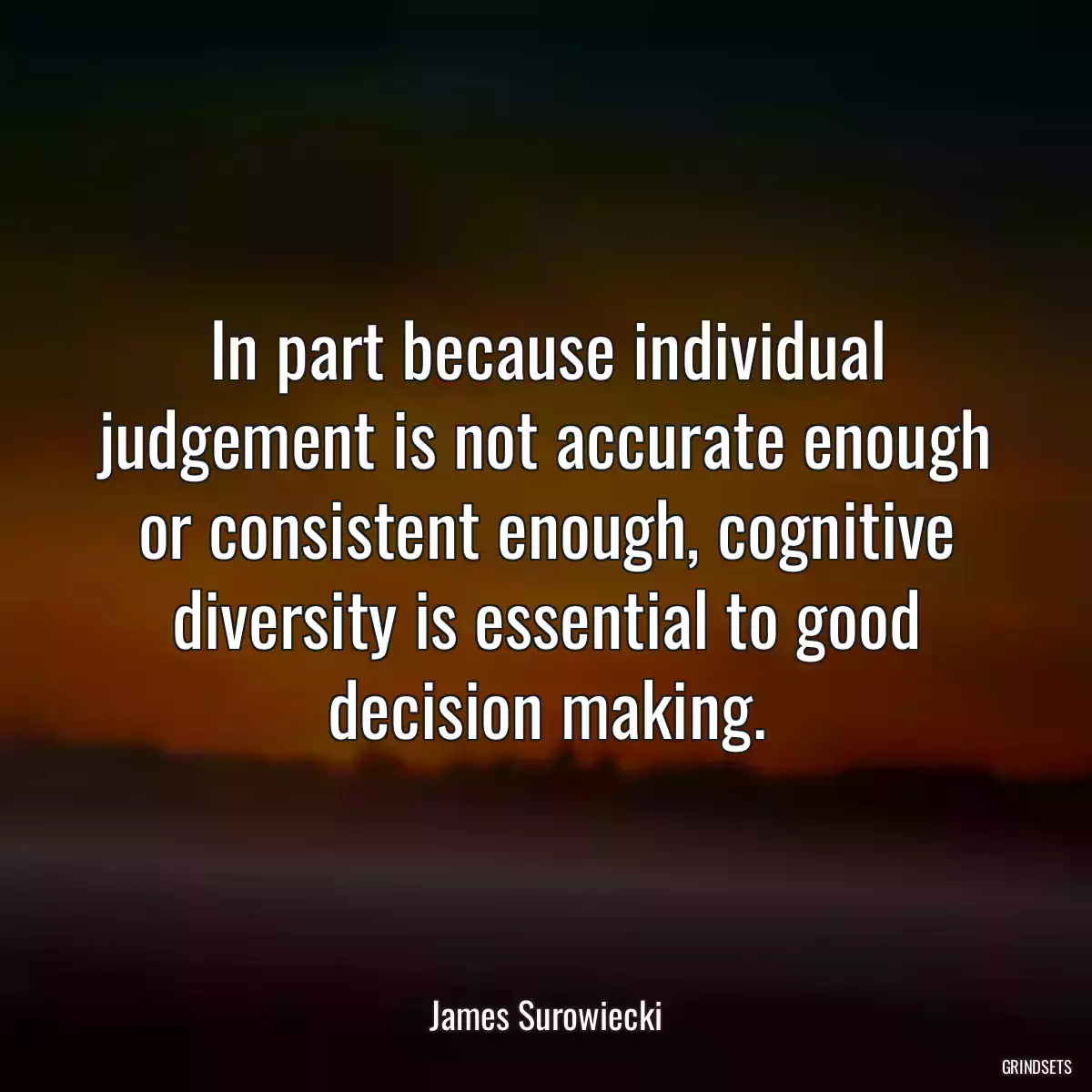 In part because individual judgement is not accurate enough or consistent enough, cognitive diversity is essential to good decision making.