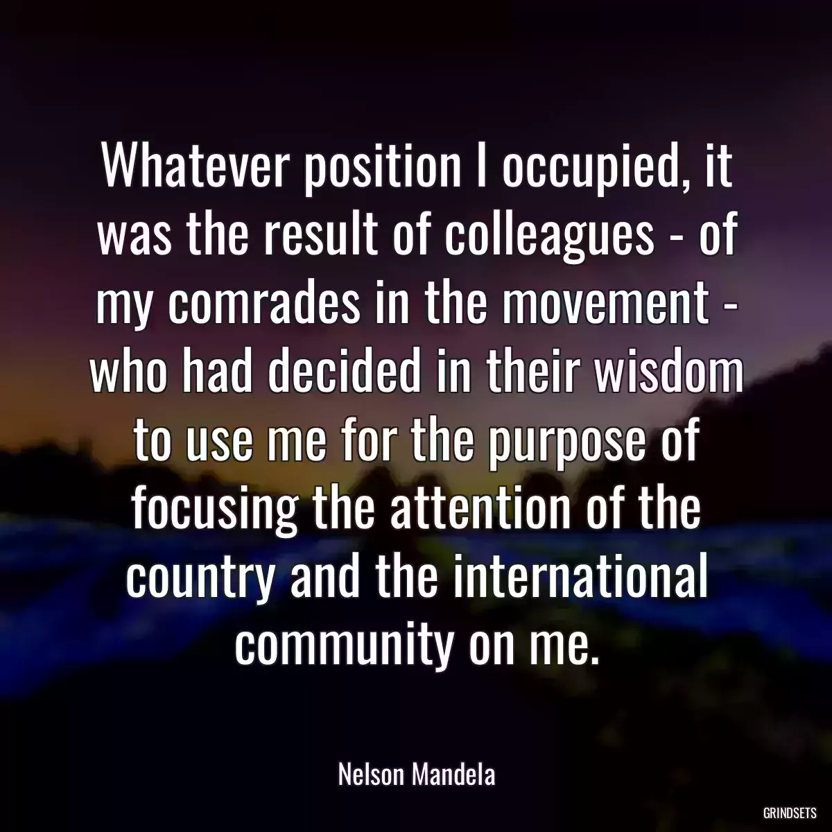 Whatever position I occupied, it was the result of colleagues - of my comrades in the movement - who had decided in their wisdom to use me for the purpose of focusing the attention of the country and the international community on me.