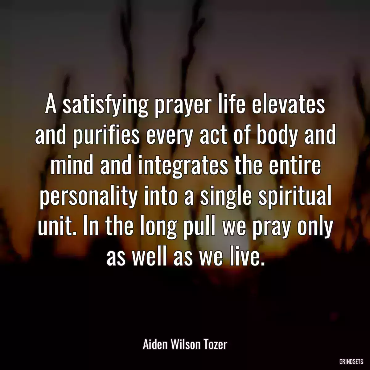 A satisfying prayer life elevates and purifies every act of body and mind and integrates the entire personality into a single spiritual unit. In the long pull we pray only as well as we live.