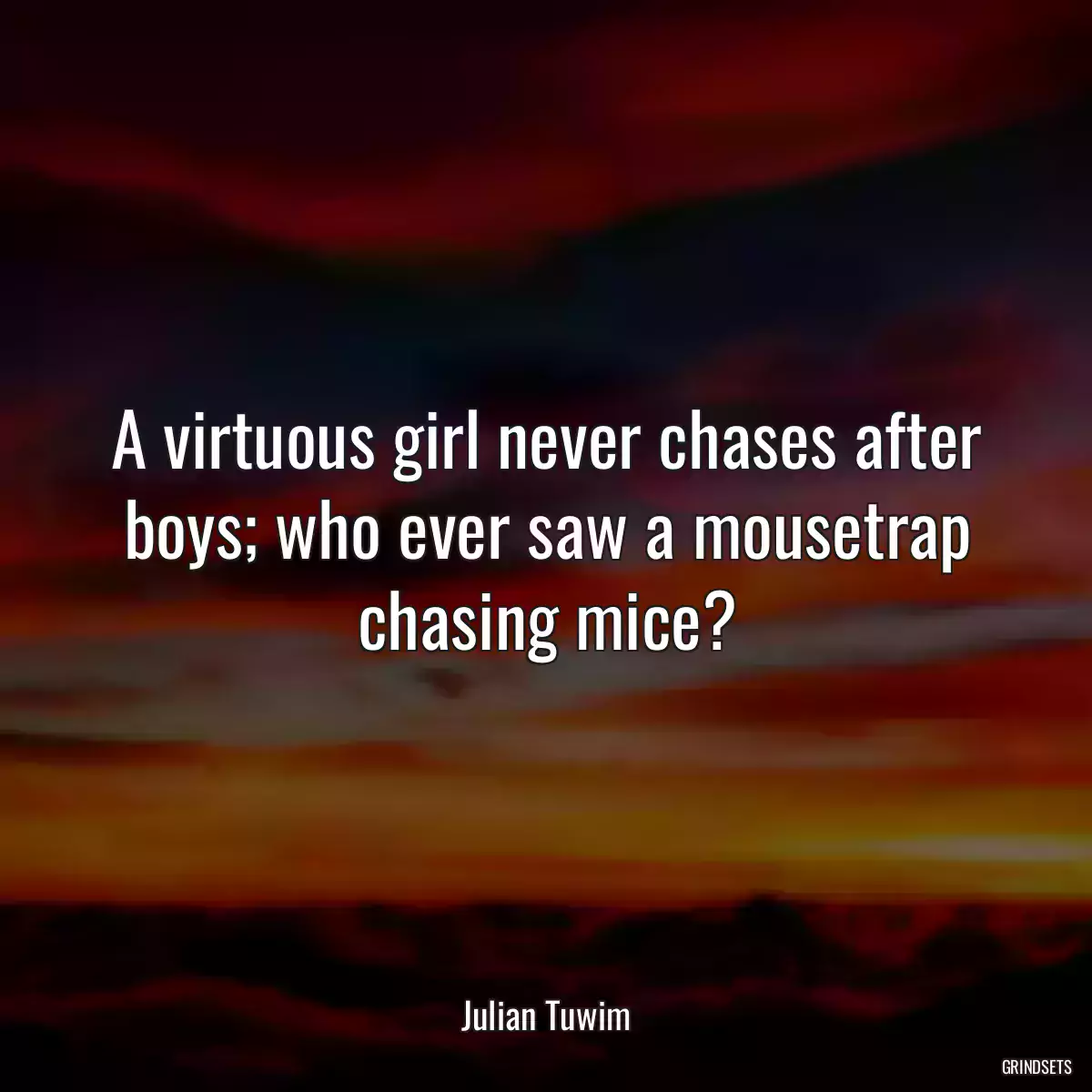 A virtuous girl never chases after boys; who ever saw a mousetrap chasing mice?