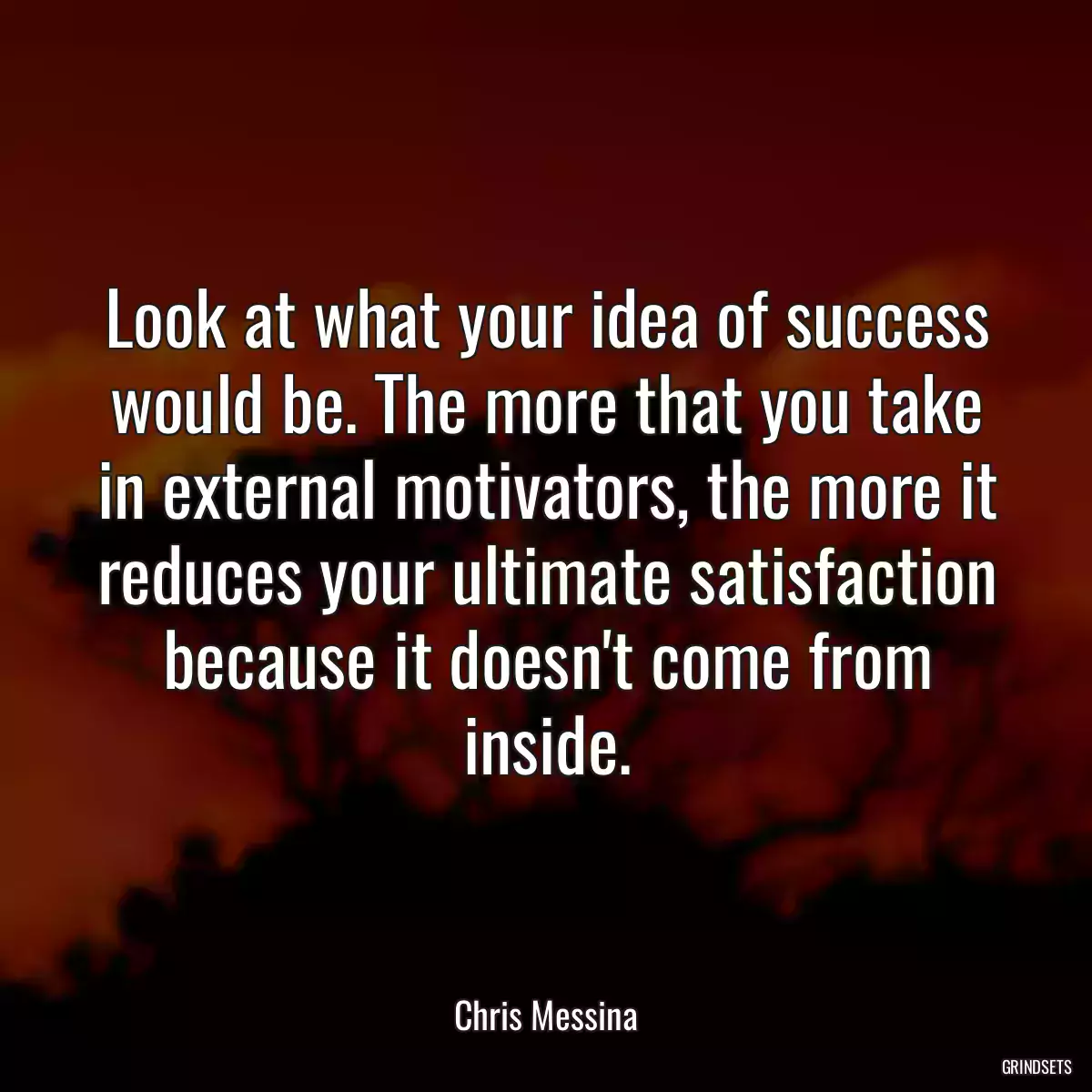 Look at what your idea of success would be. The more that you take in external motivators, the more it reduces your ultimate satisfaction because it doesn\'t come from inside.