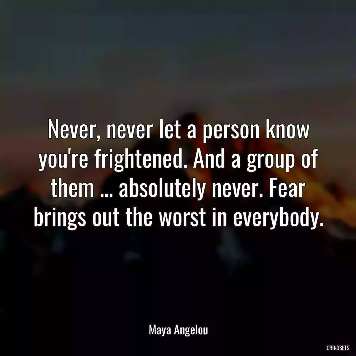 Never, never let a person know you\'re frightened. And a group of them ... absolutely never. Fear brings out the worst in everybody.