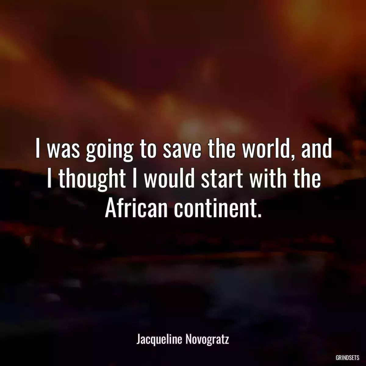 I was going to save the world, and I thought I would start with the African continent.