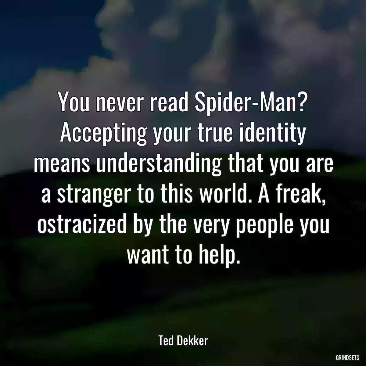 You never read Spider-Man? Accepting your true identity means understanding that you are a stranger to this world. A freak, ostracized by the very people you want to help.