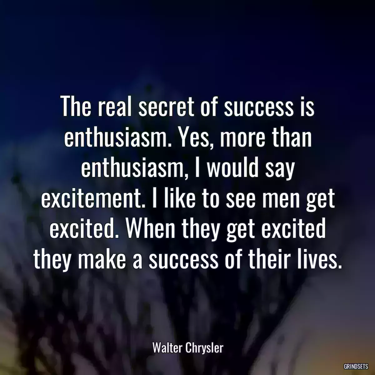 The real secret of success is enthusiasm. Yes, more than enthusiasm, I would say excitement. I like to see men get excited. When they get excited they make a success of their lives.