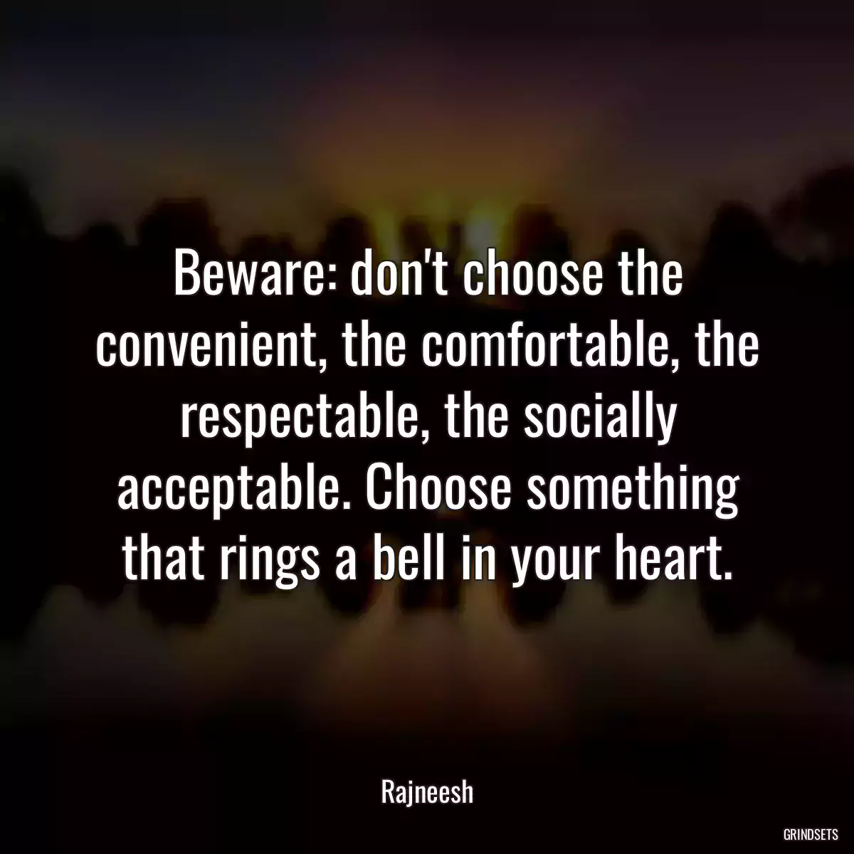 Beware: don\'t choose the convenient, the comfortable, the respectable, the socially acceptable. Choose something that rings a bell in your heart.