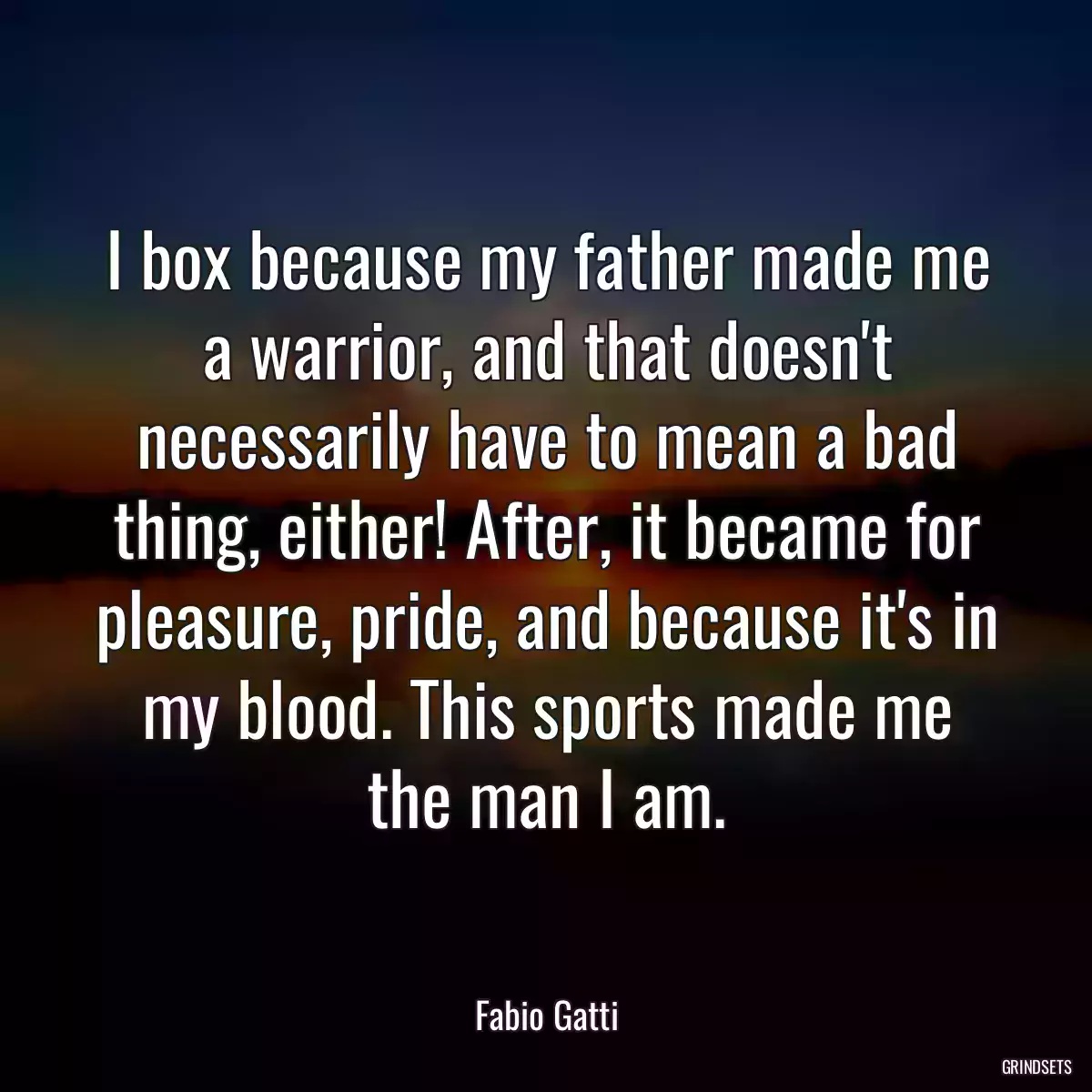 I box because my father made me a warrior, and that doesn\'t necessarily have to mean a bad thing, either! After, it became for pleasure, pride, and because it\'s in my blood. This sports made me the man I am.