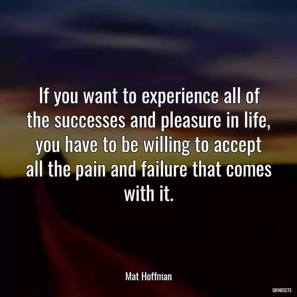 If you want to experience all of the successes and pleasure in life, you have to be willing to accept all the pain and failure that comes with it.