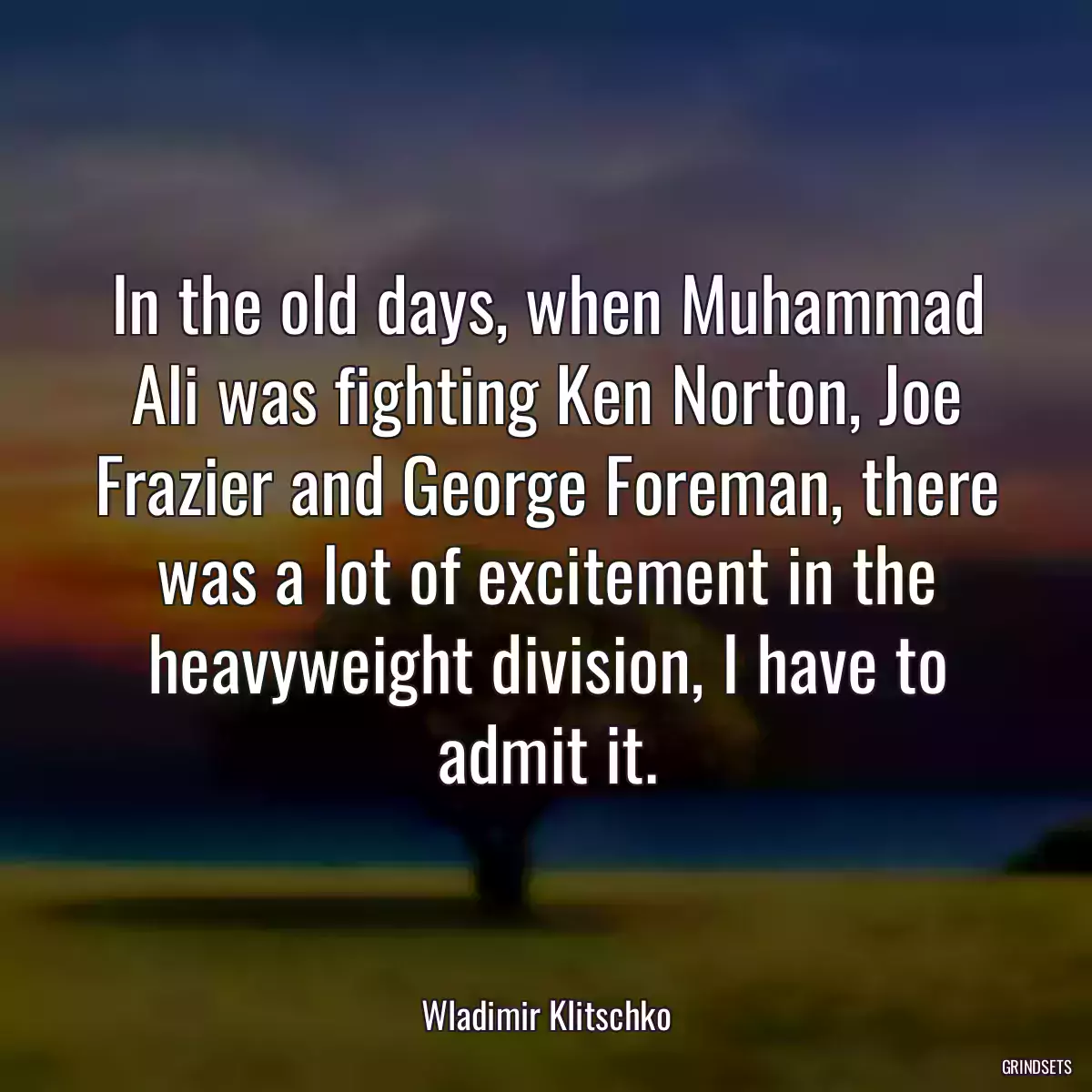 In the old days, when Muhammad Ali was fighting Ken Norton, Joe Frazier and George Foreman, there was a lot of excitement in the heavyweight division, I have to admit it.