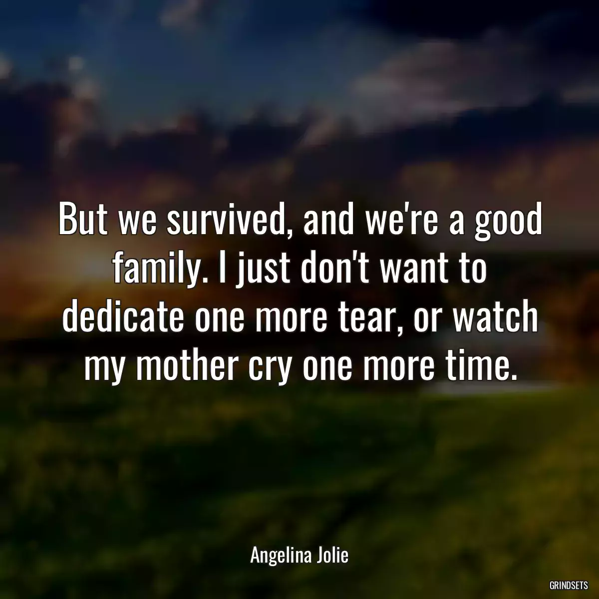 But we survived, and we\'re a good family. I just don\'t want to dedicate one more tear, or watch my mother cry one more time.